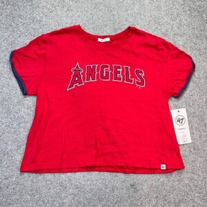 '47 Brand Los Angeles Angels Women's Large Red Crop Top T-Shirt MLB Short Sleeve